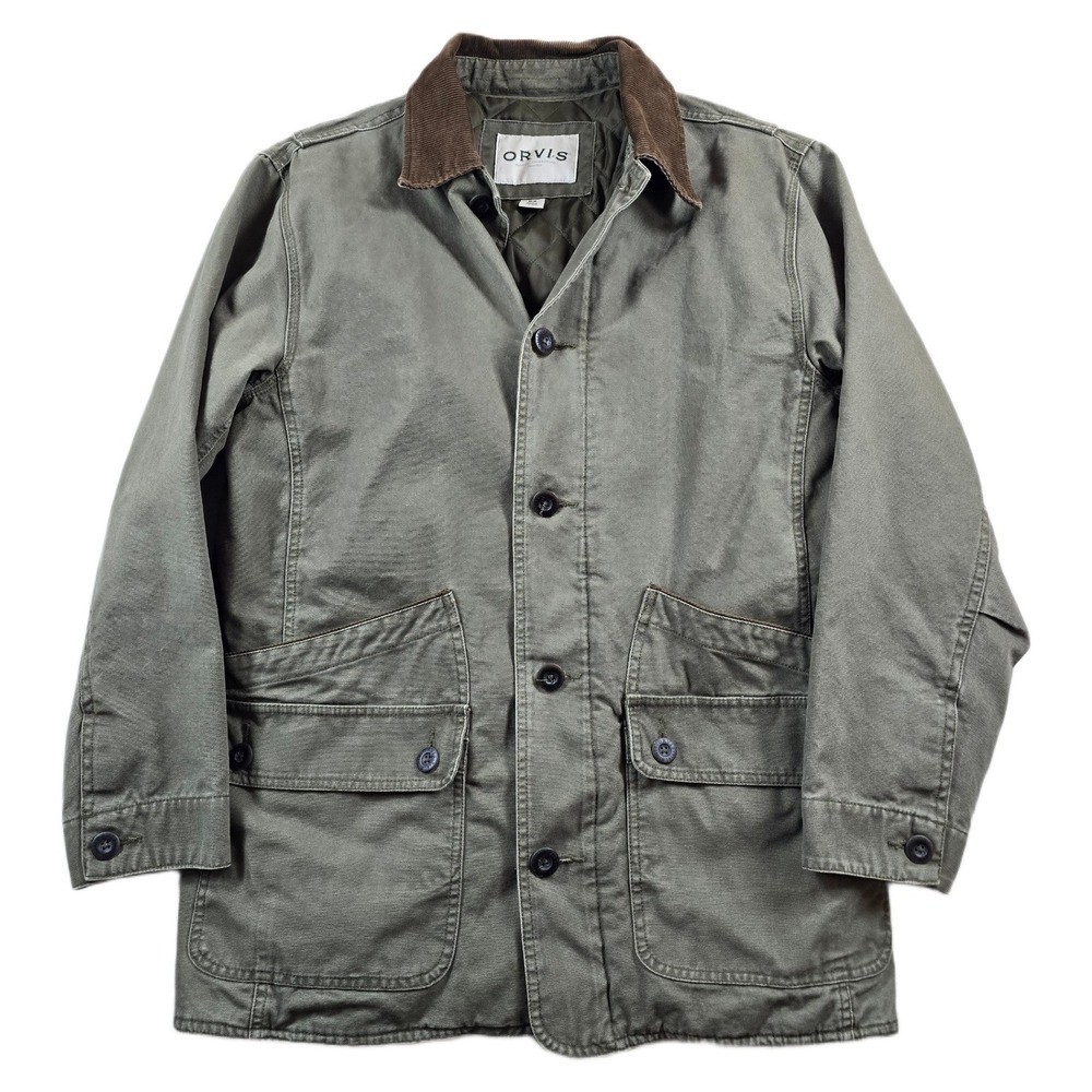 Vintage Orvis Barn Coat Mens Medium Olive Green Cotton Canvas Field Jacket